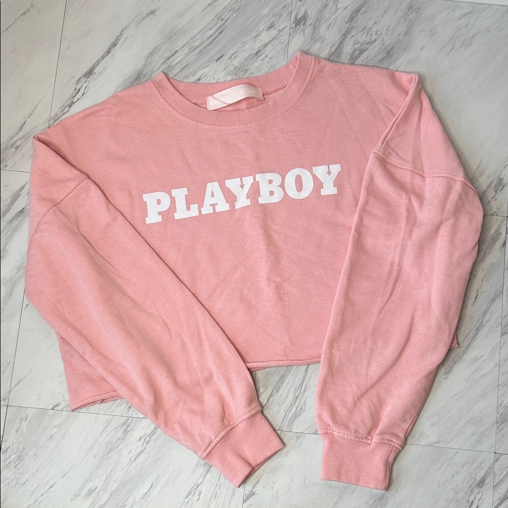 Missguided Playboy Pink Cropped Sweatshirt